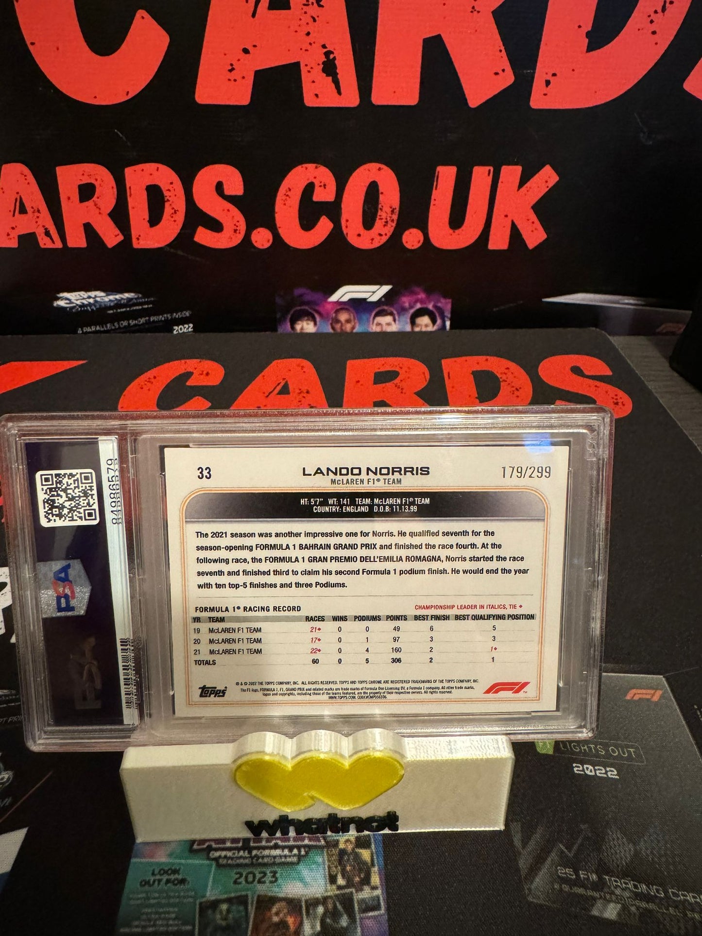Lando Norris Auto - On Card - Chrome 2022 - Mini Diamonds 179/299 #33 PSA AUTH SLAB