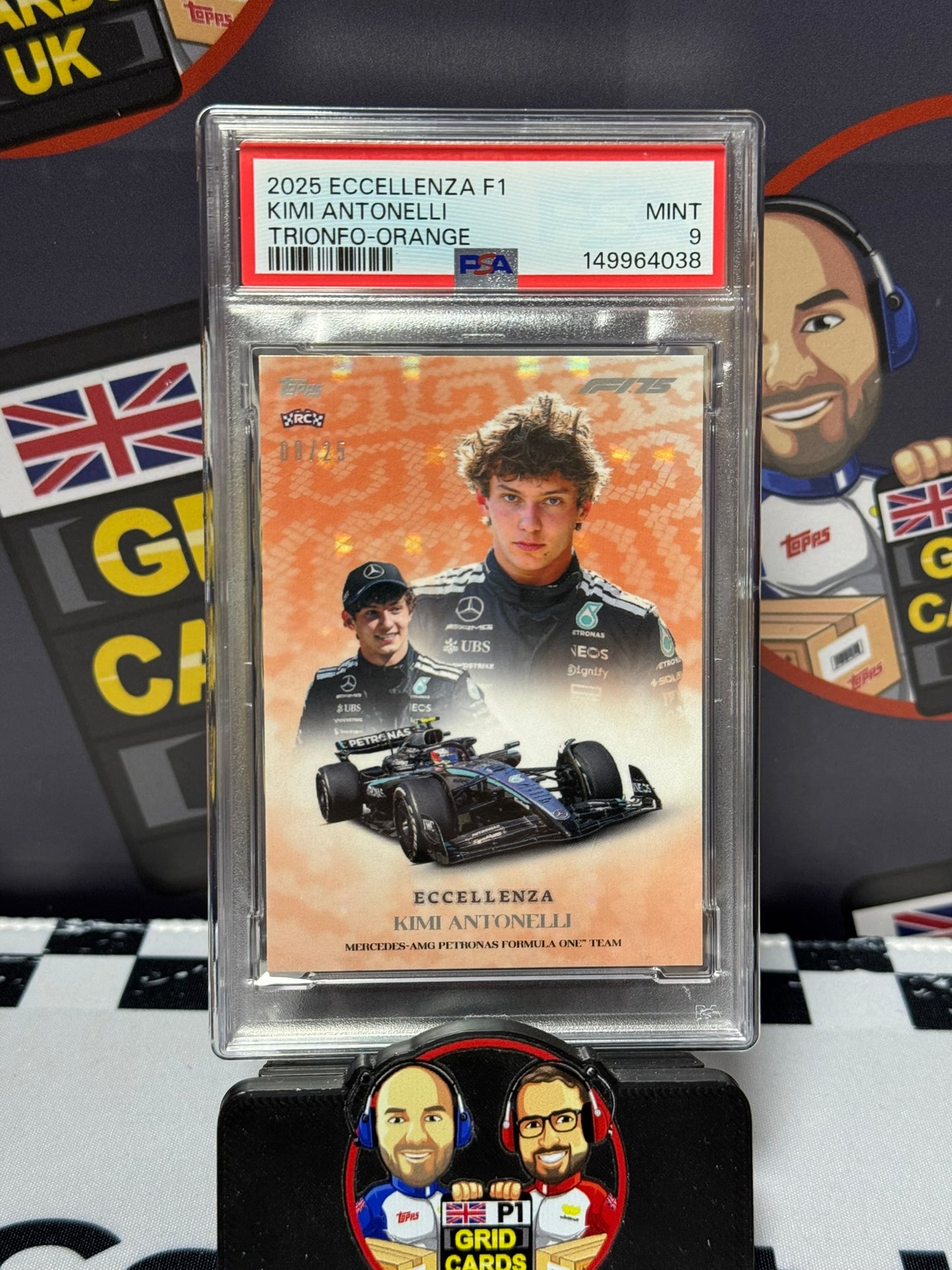 Kimi Antonelli ORANGE 08/25 Rookie RC - Topps 2025 Eccellenza Trionfo - PSA 9