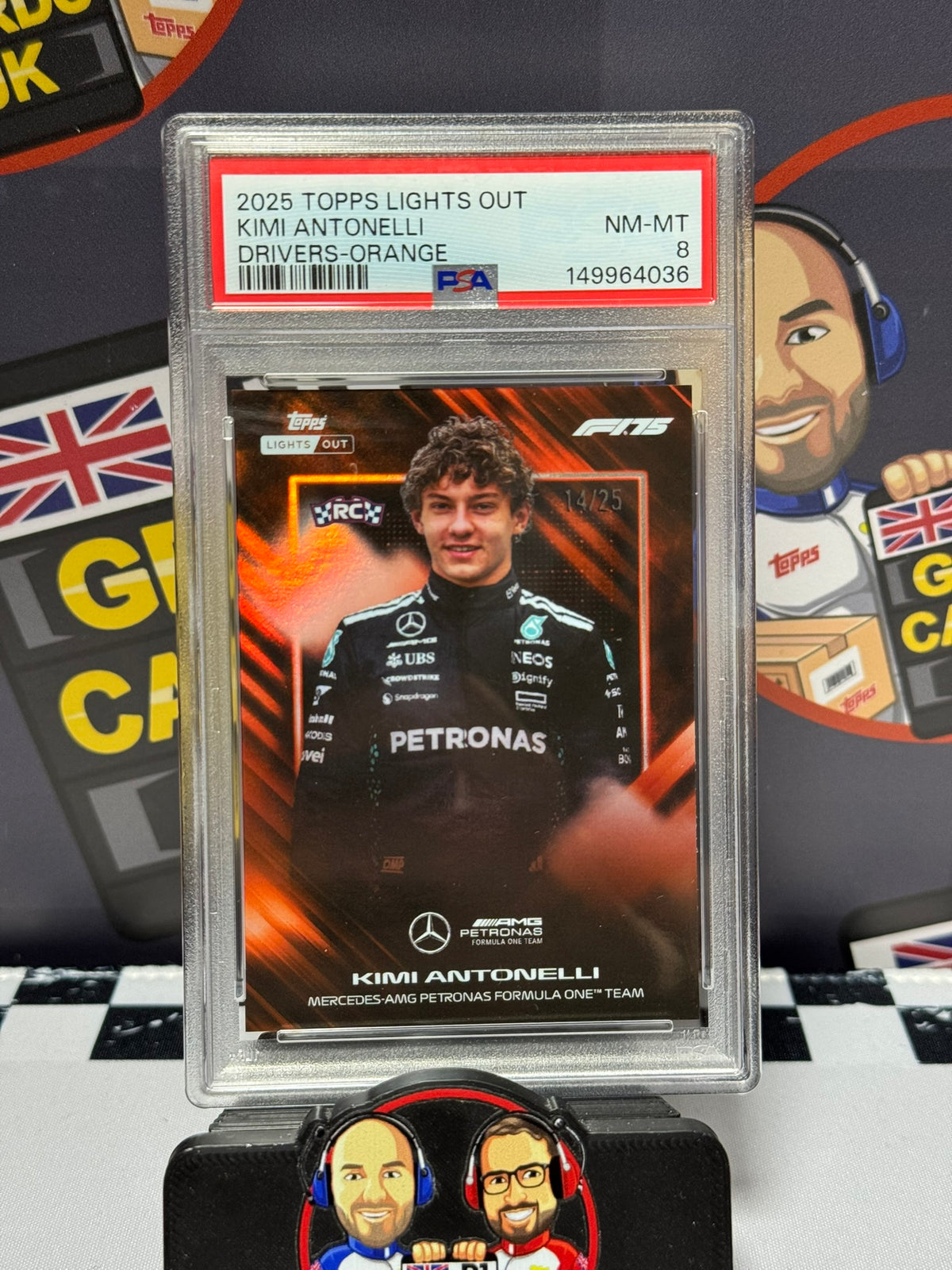 Kimi Antonelli ORANGE 14/25 Rookie RC - Topps 2025 Lights Out Drivers Portrait - PSA 8