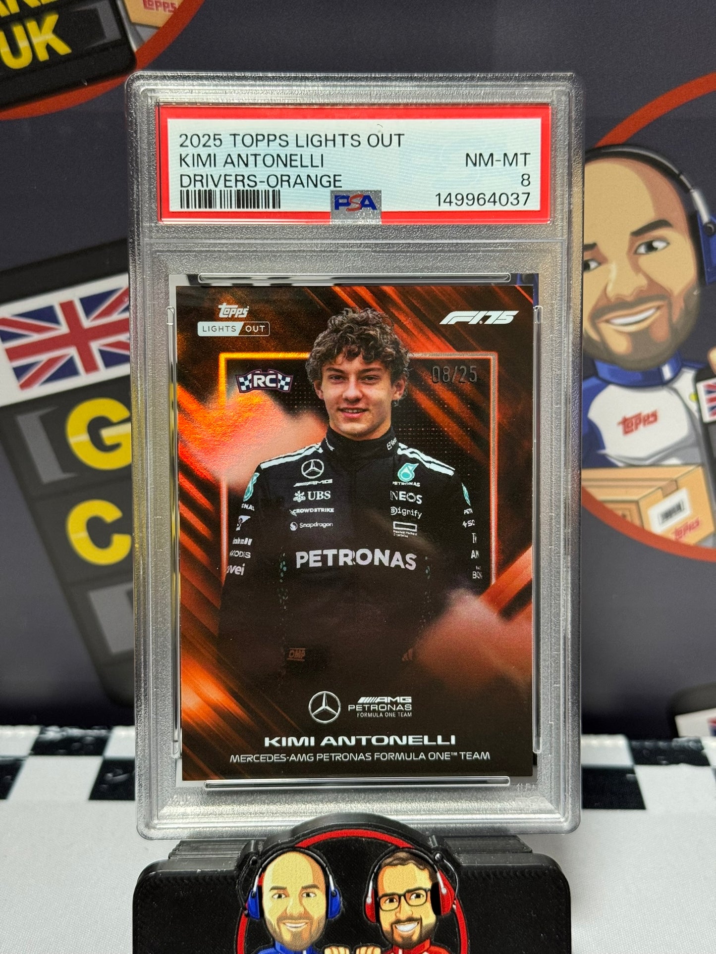 Kimi Antonelli ORANGE 08/25 Rookie RC - Topps 2025 Lights Out Drivers Portrait - PSA 8
