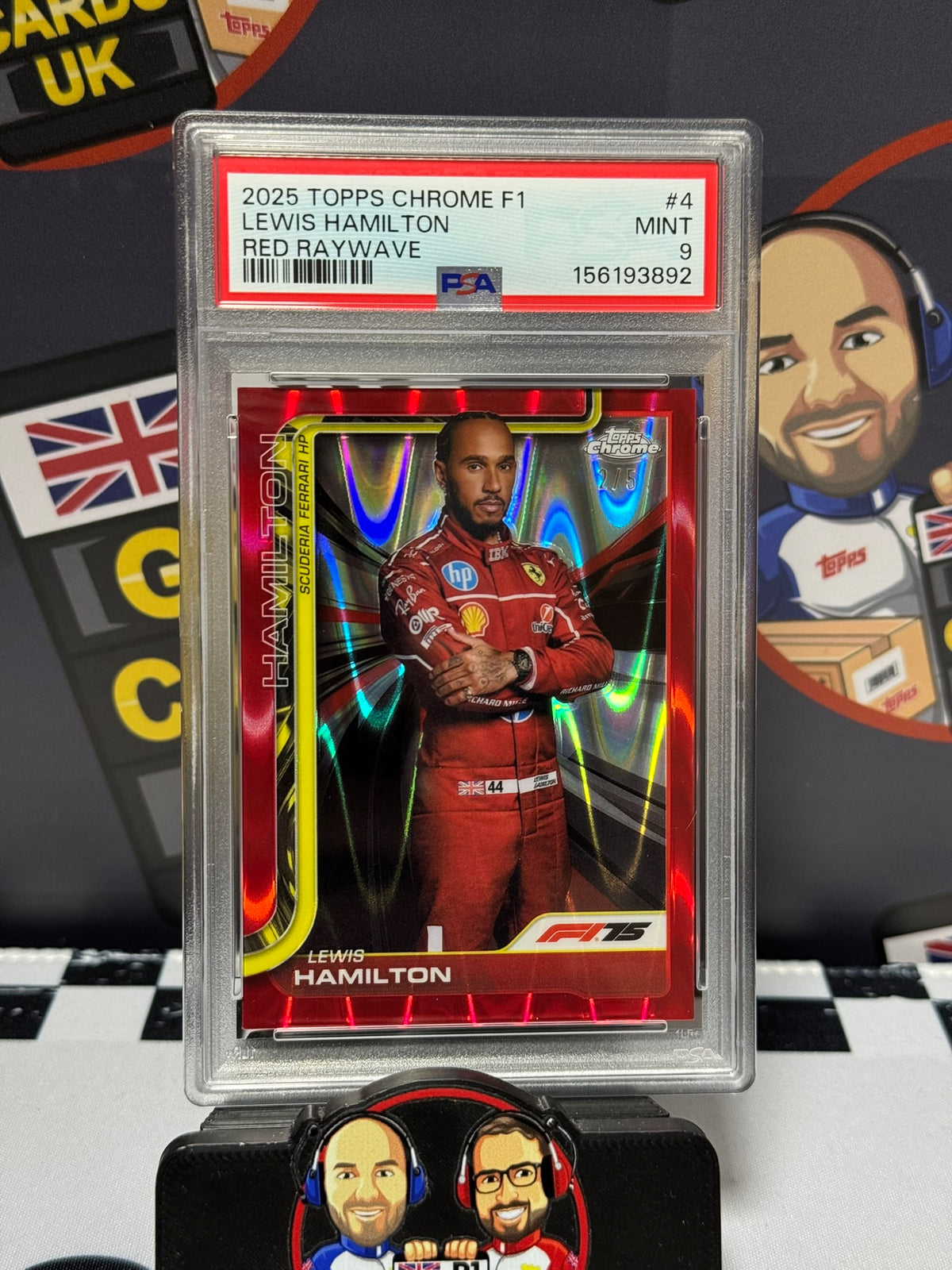 Lewis Hamilton RED RAYWAVE 2/5 - Topps 2025 Chrome Ferrari Portrait - PSA 9