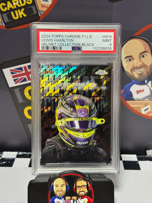 Lewis Hamilton BLACK 06/10 - Topps 2024 Chrome Logofractor Helmet Collection - PSA 9