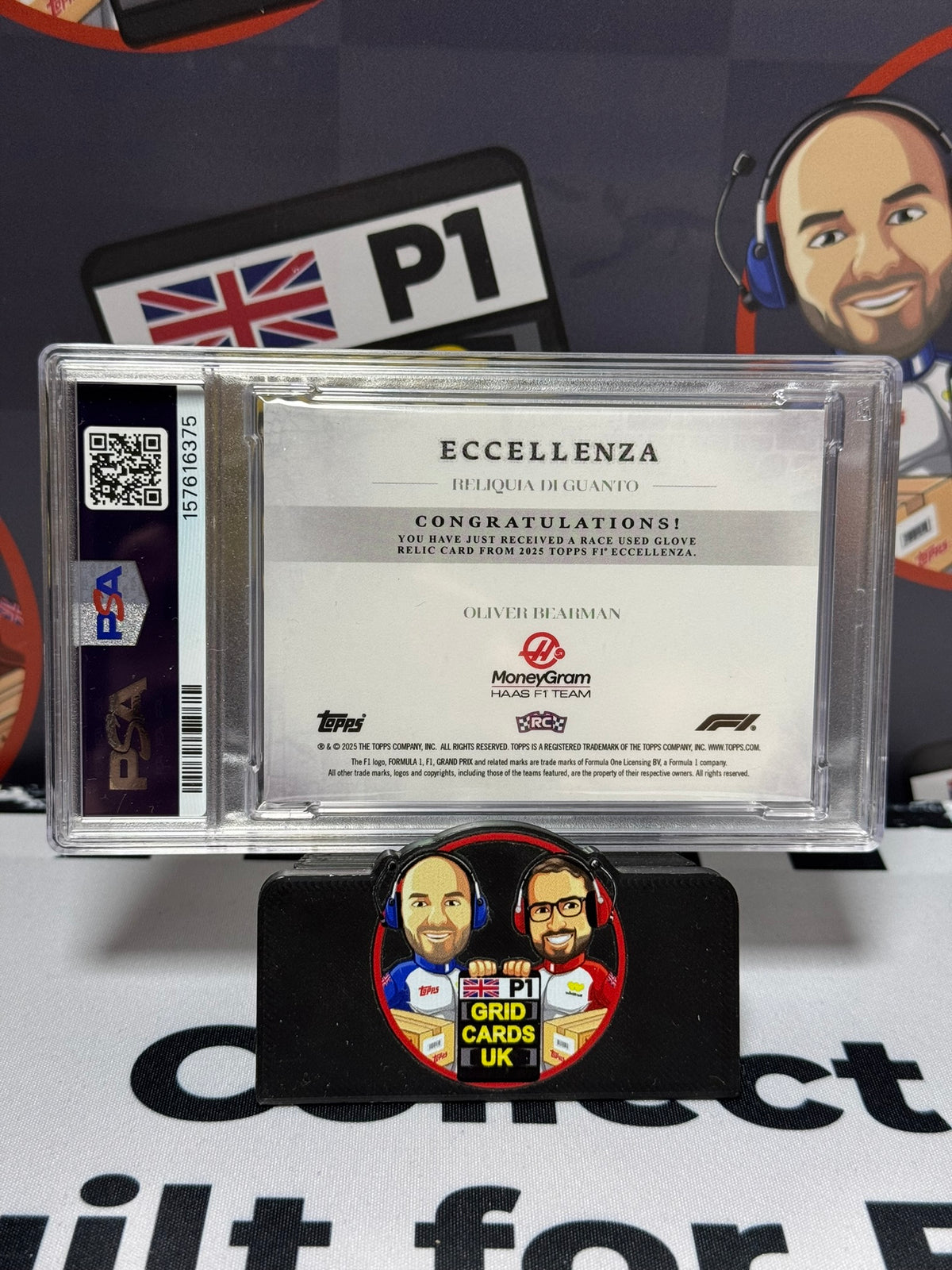 Oliver Bearman Glove Relic BLACK 04/10 Rookie RC - Topps 2025 Eccellenza - PSA 8