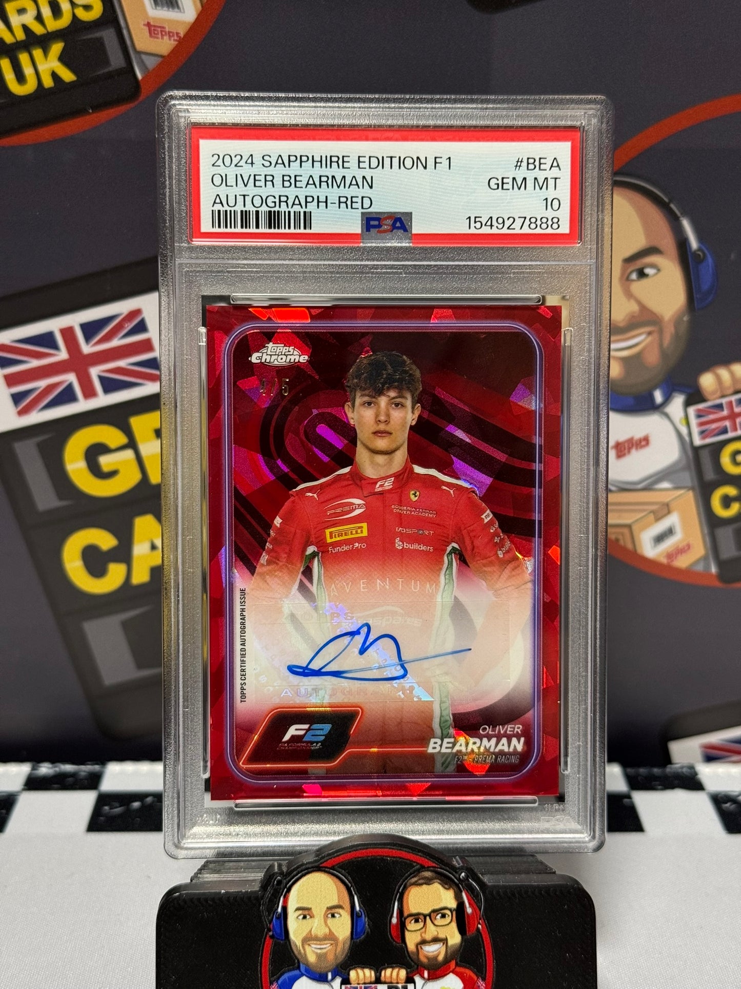 Oliver Bearman AUTO RED 4/5 - Topps 2024 Chrome Sapphire F2 - PSA 10