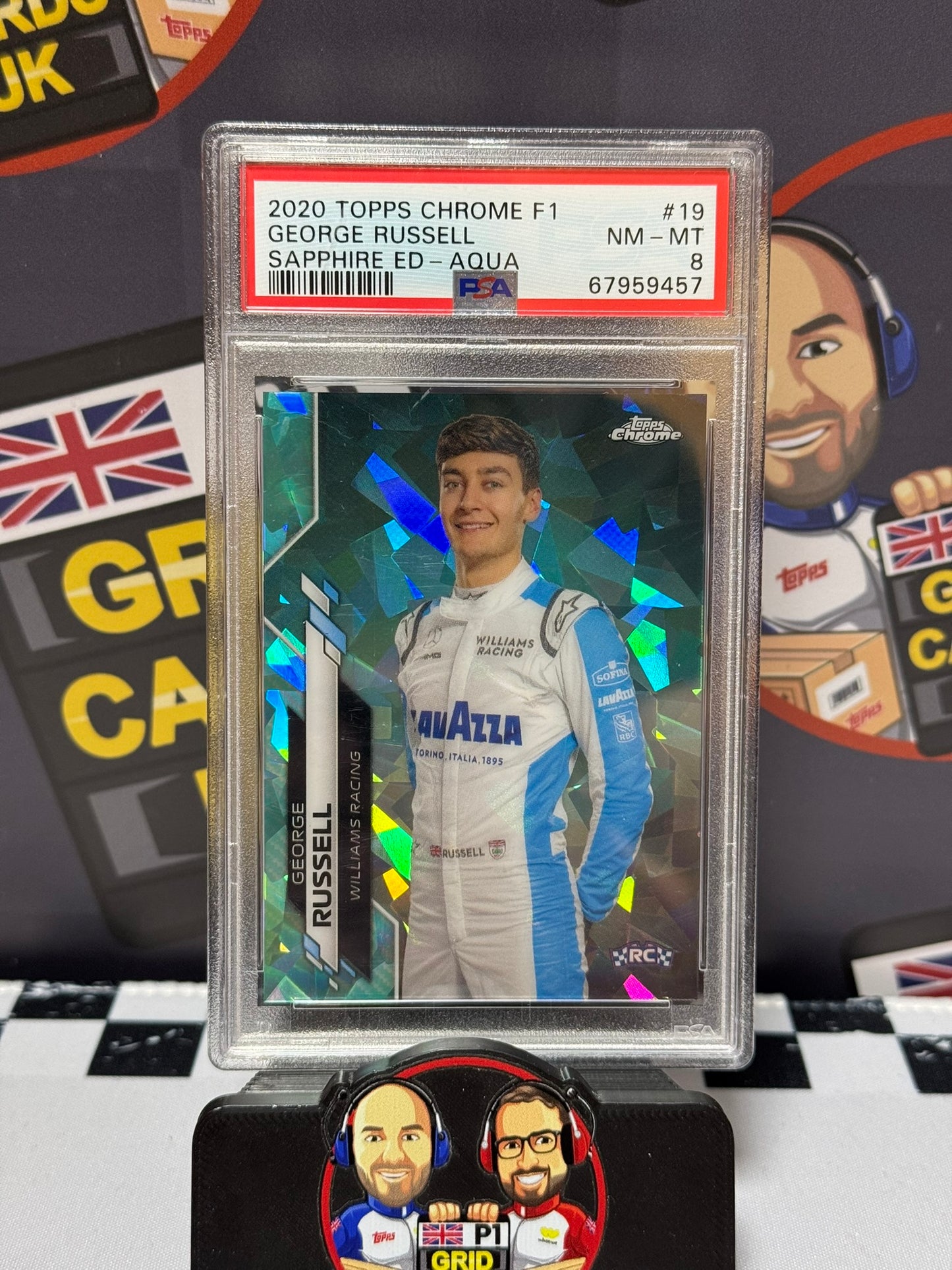 George Russell AQUA 18/99 Rookie RC - Topps 2020 Chrome Sapphire - PSA 8