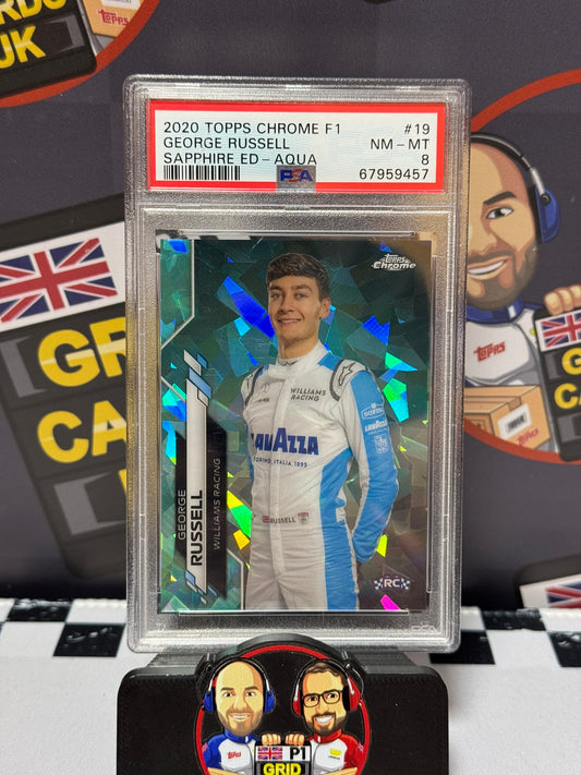 George Russell AQUA 18/99 Rookie RC - Topps 2020 Chrome Sapphire - PSA 8