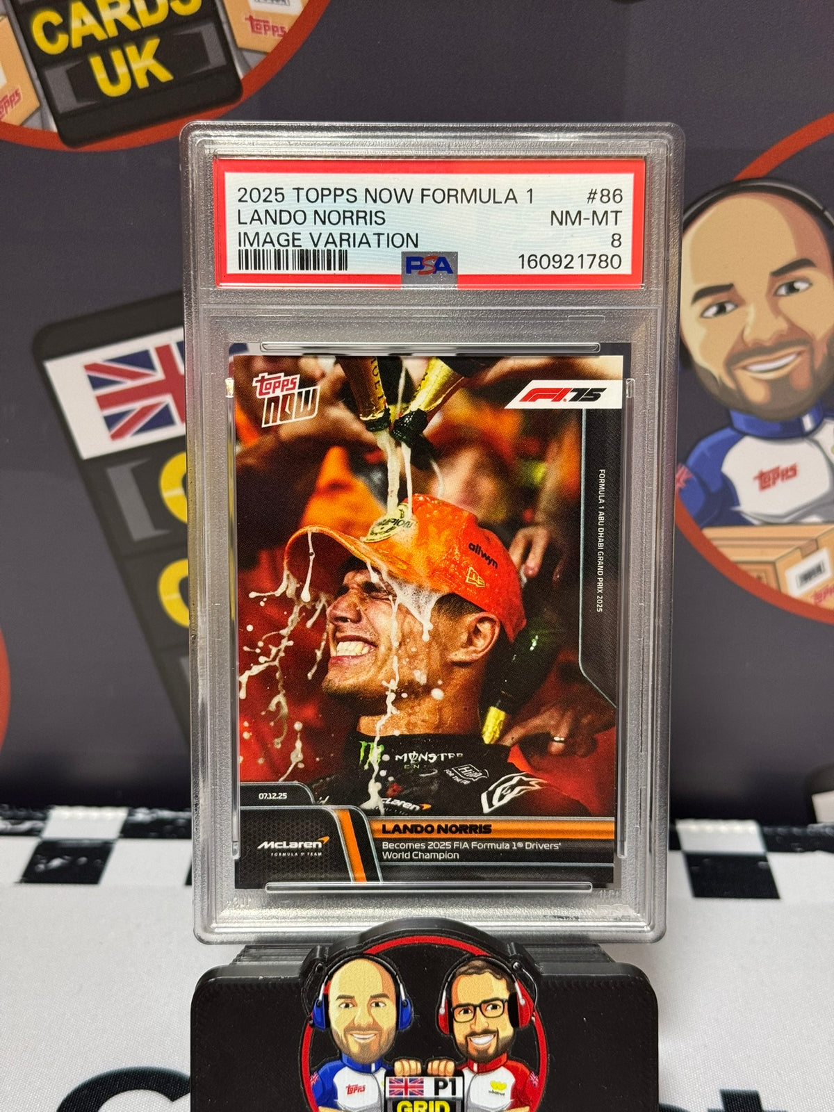 Lando Norris World Champion IMAGE VARIATION - Topps 2025 NOW - PSA 8