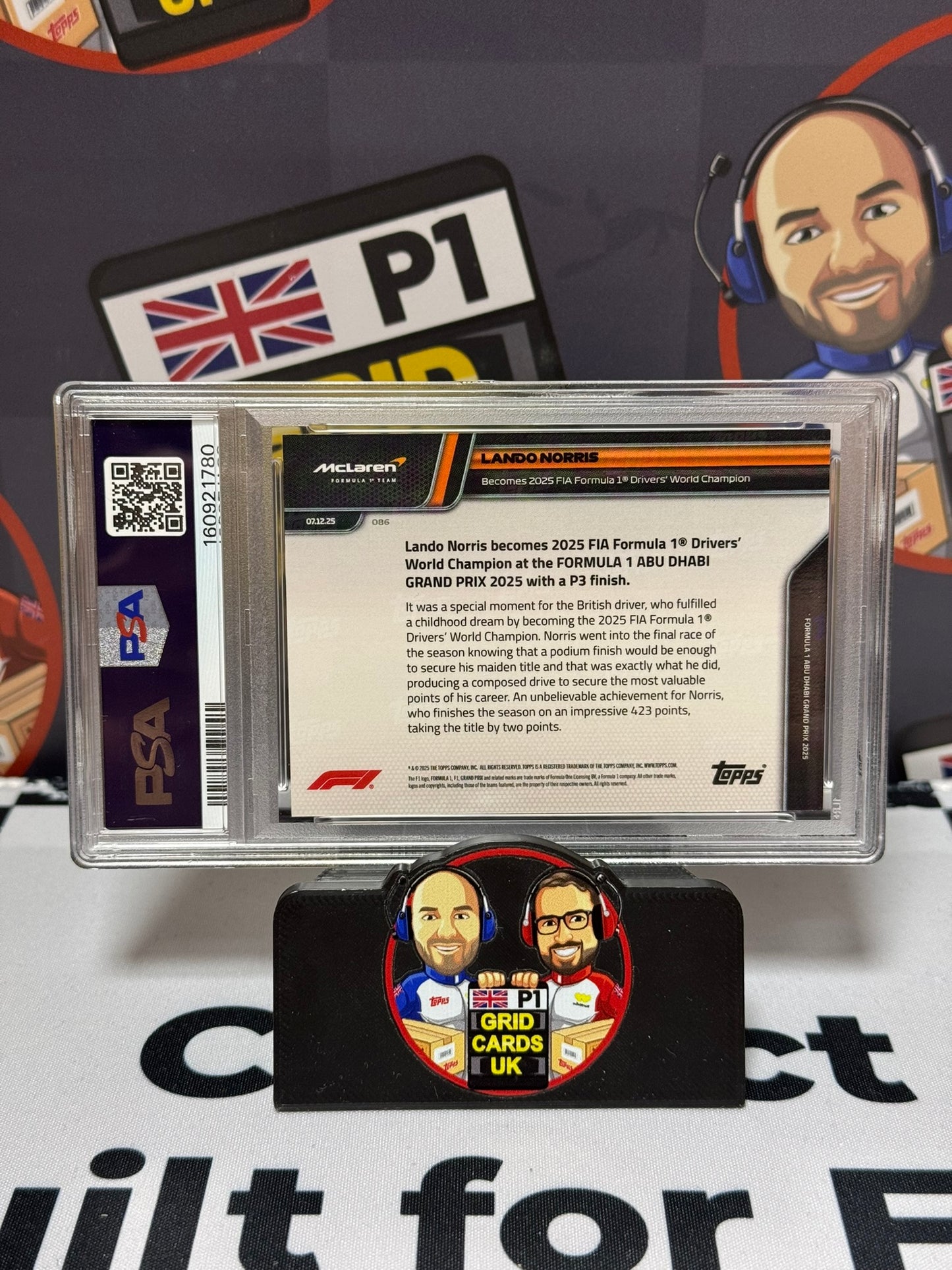 Lando Norris World Champion IMAGE VARIATION - Topps 2025 NOW - PSA 8