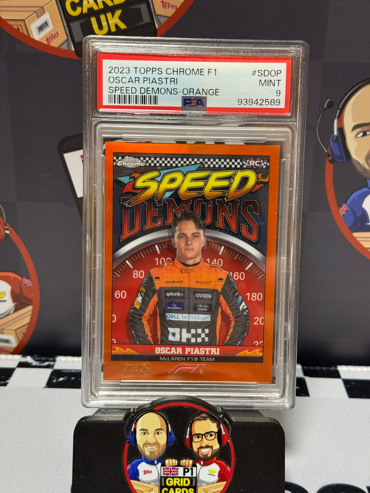 Oscar Piastri Speed Demons ORANGE 23/25 Rookie RC - Topps 2023 Chrome - PSA 9