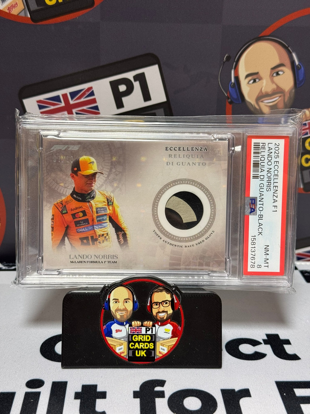 Lando Norris Glove Relic BLACK 01/10 - Topps 2025 Eccellenza - PSA 8