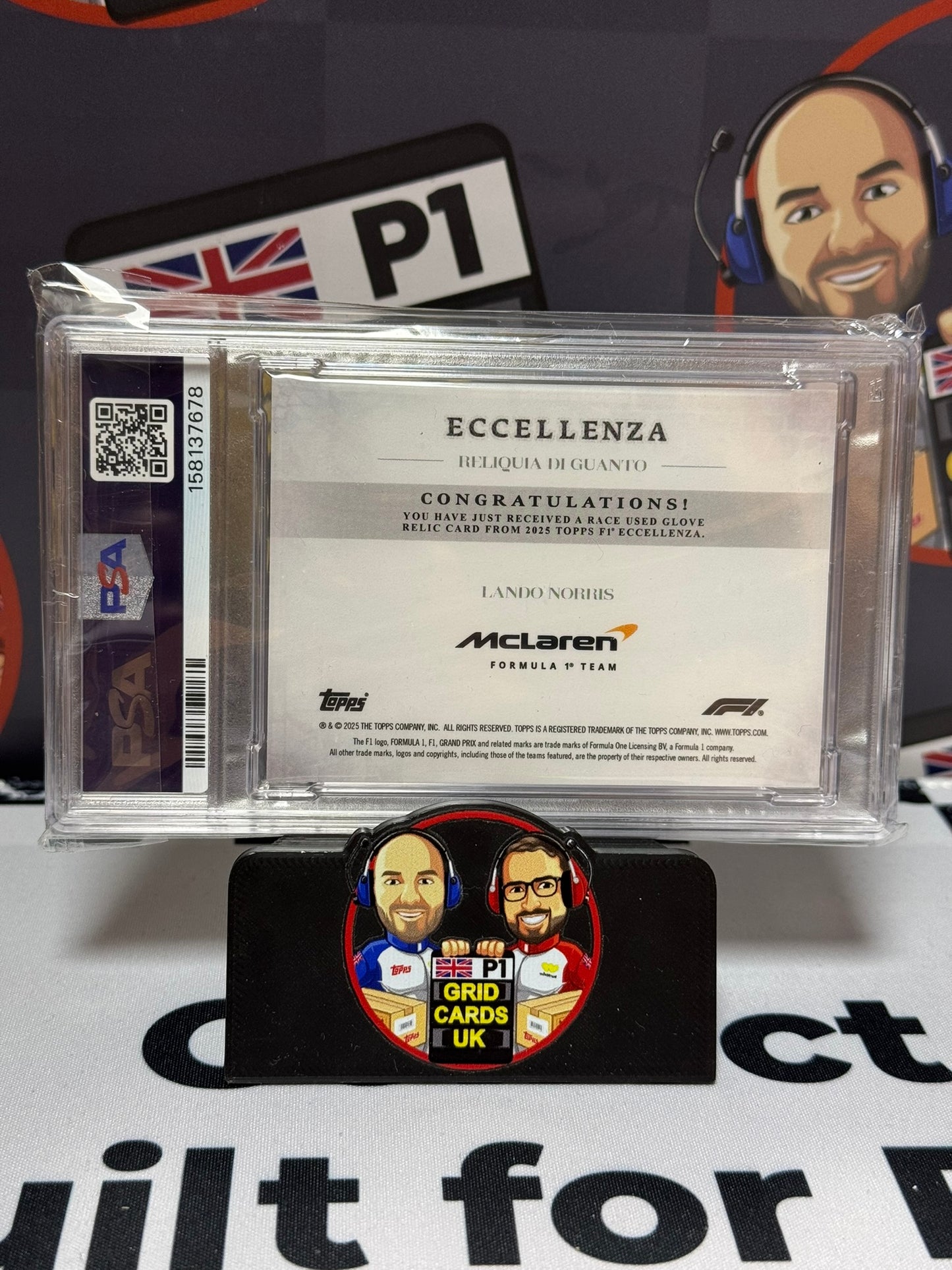 Lando Norris Glove Relic BLACK 01/10 - Topps 2025 Eccellenza - PSA 8