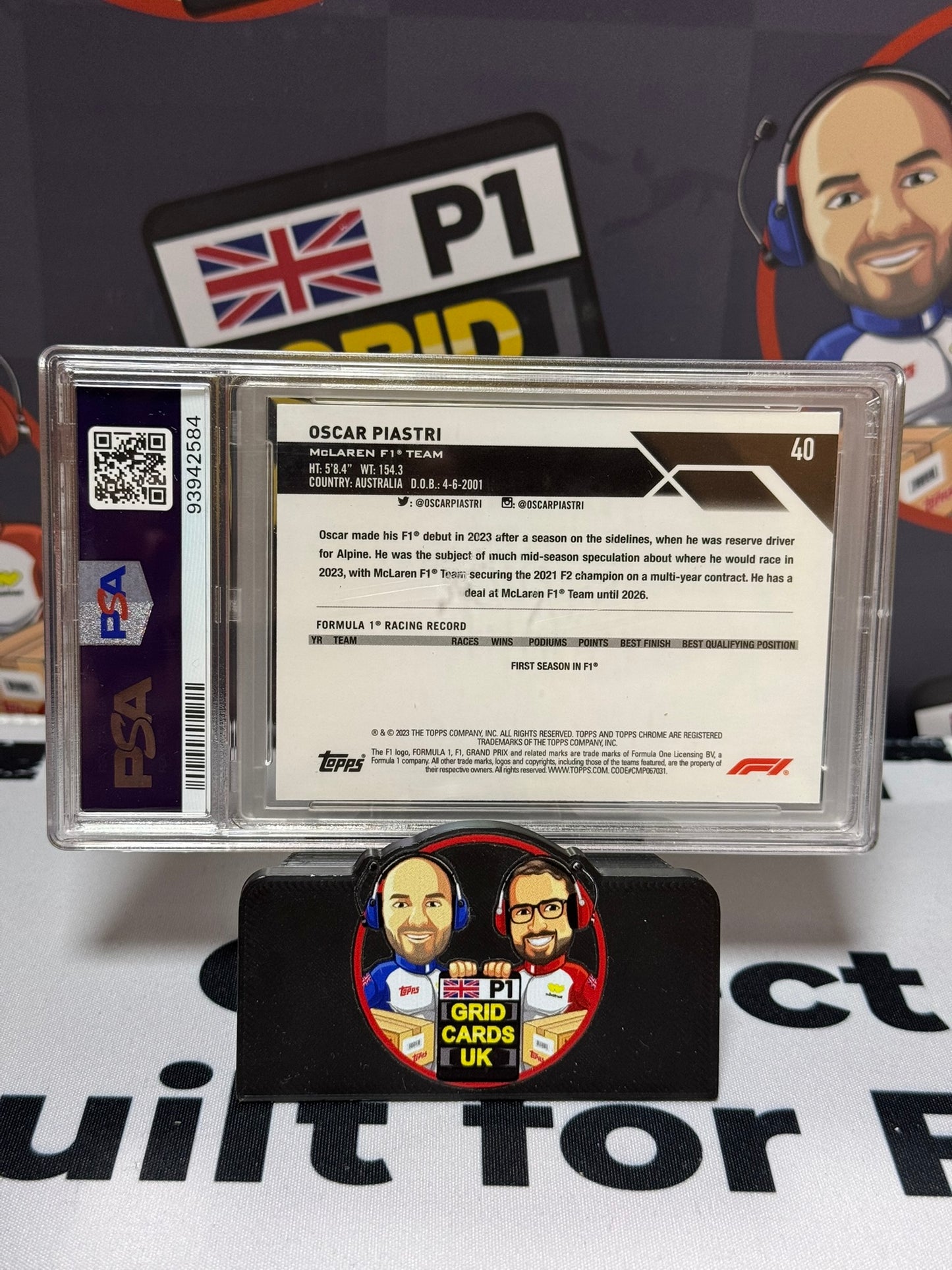Oscar Piastri PURPLE 361/399 Rookie RC - Topps 2023 Chrome - PSA 9