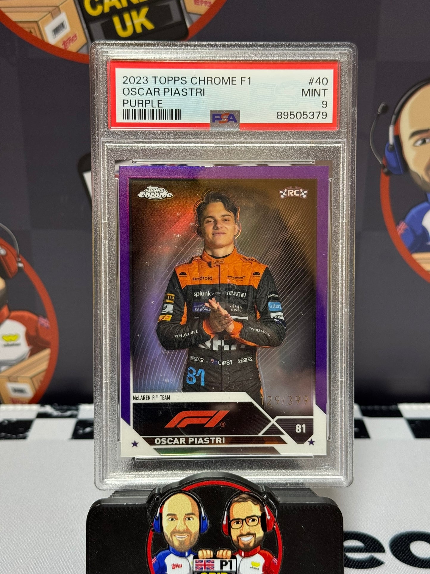 Oscar Piastri PURPLE 129/399 Rookie RC - Topps 2023 Chrome - PSA 9