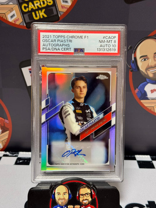 Oscar Piastri F2 AUTO 230/400 - Topps 2021 Chrome - PSA 8 / Auto 10
