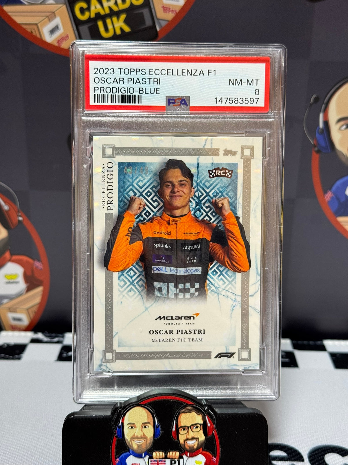 Oscar Piastri Prodigio BLUE 49/49 Rookie RC - Topps 2023 Eccellenza - PSA 8