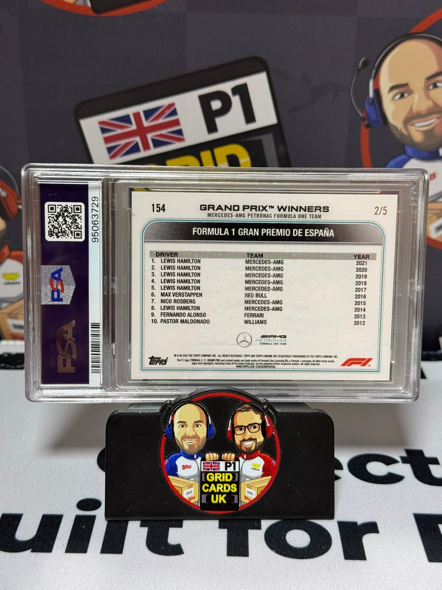 Lewis Hamilton Spain GP Winner RED CHECKER FLAG 2/5 - Topps 2022 Chrome - PSA 9