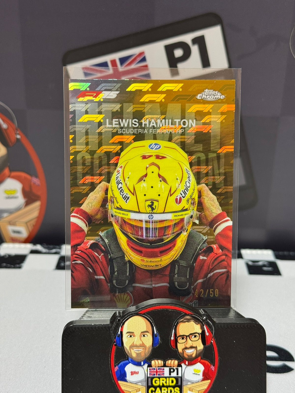 Lewis Hamilton Helmet Collection GOLD 42/50 - Topps 2025 Chrome Logofractor