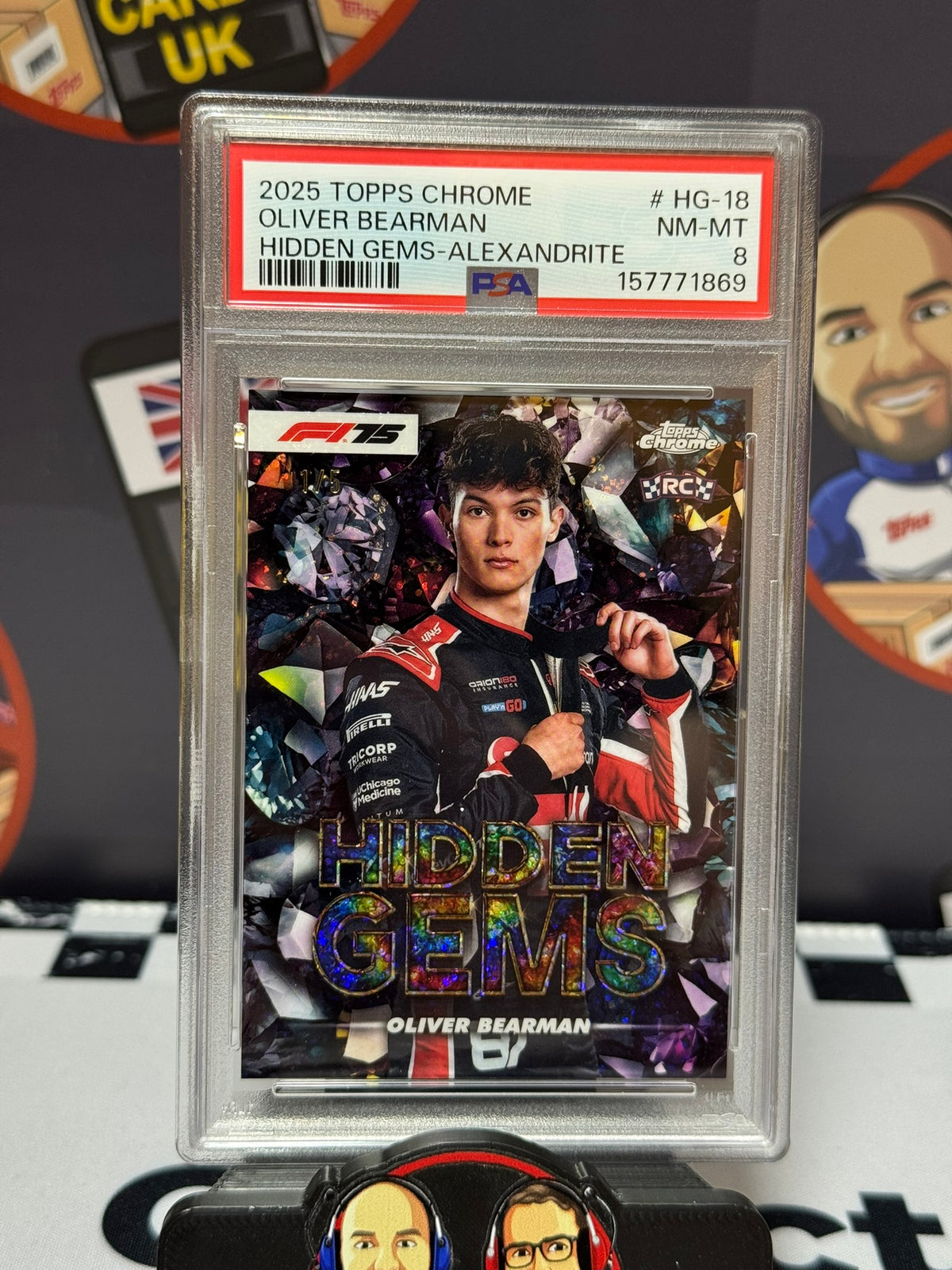 Oliver Bearman Hidden Gems ALEXANDRITE 1/5 Rookie RC - Topps 2025 Chrome - PSA 8