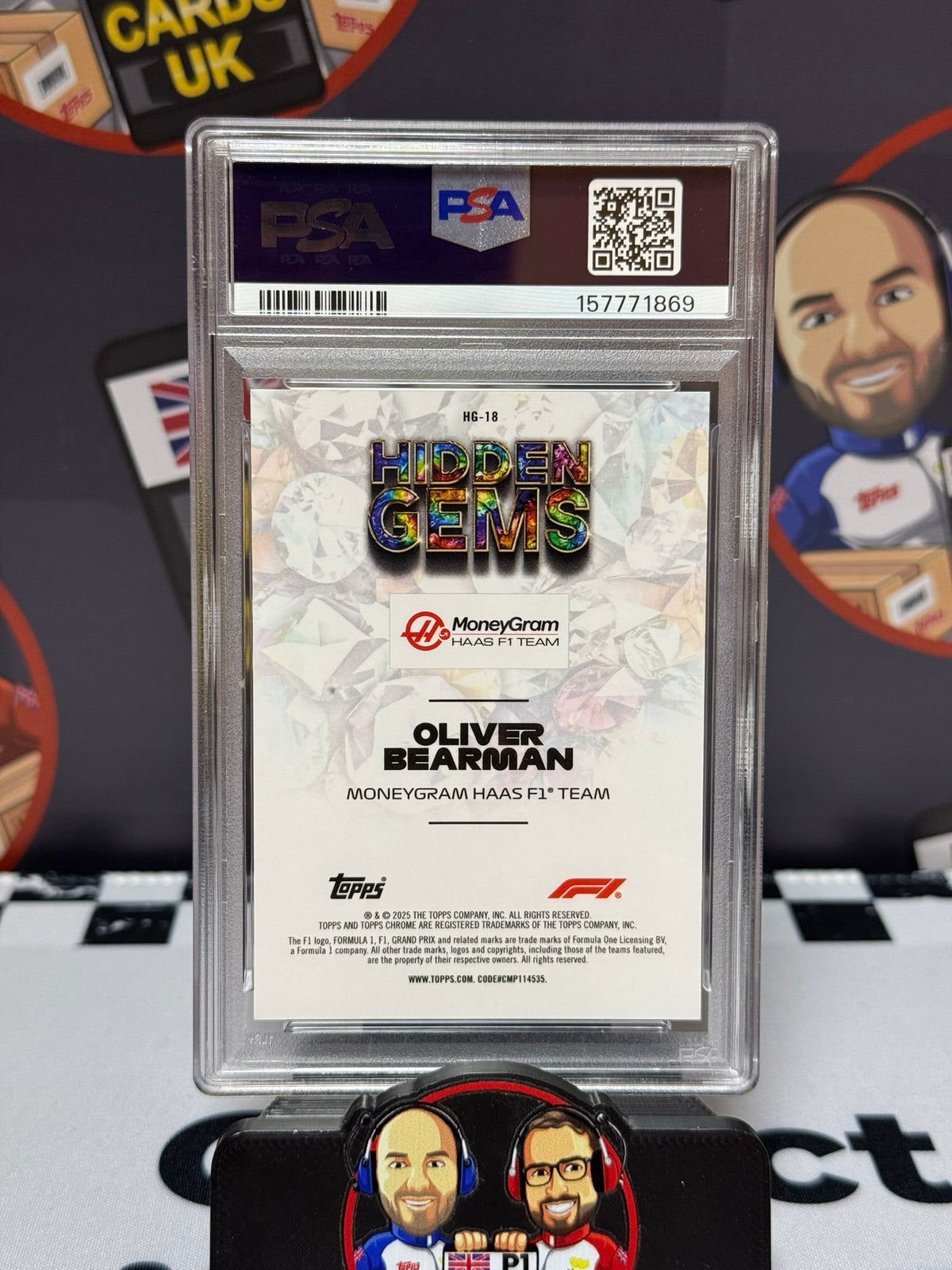 Oliver Bearman Hidden Gems ALEXANDRITE 1/5 Rookie RC - Topps 2025 Chrome - PSA 8