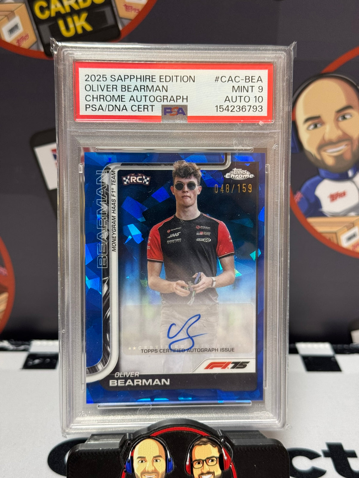 Oliver Bearman AUTO 048/159 Rookie RC - Topps 2025 Chrome Sapphire - PSA 9
