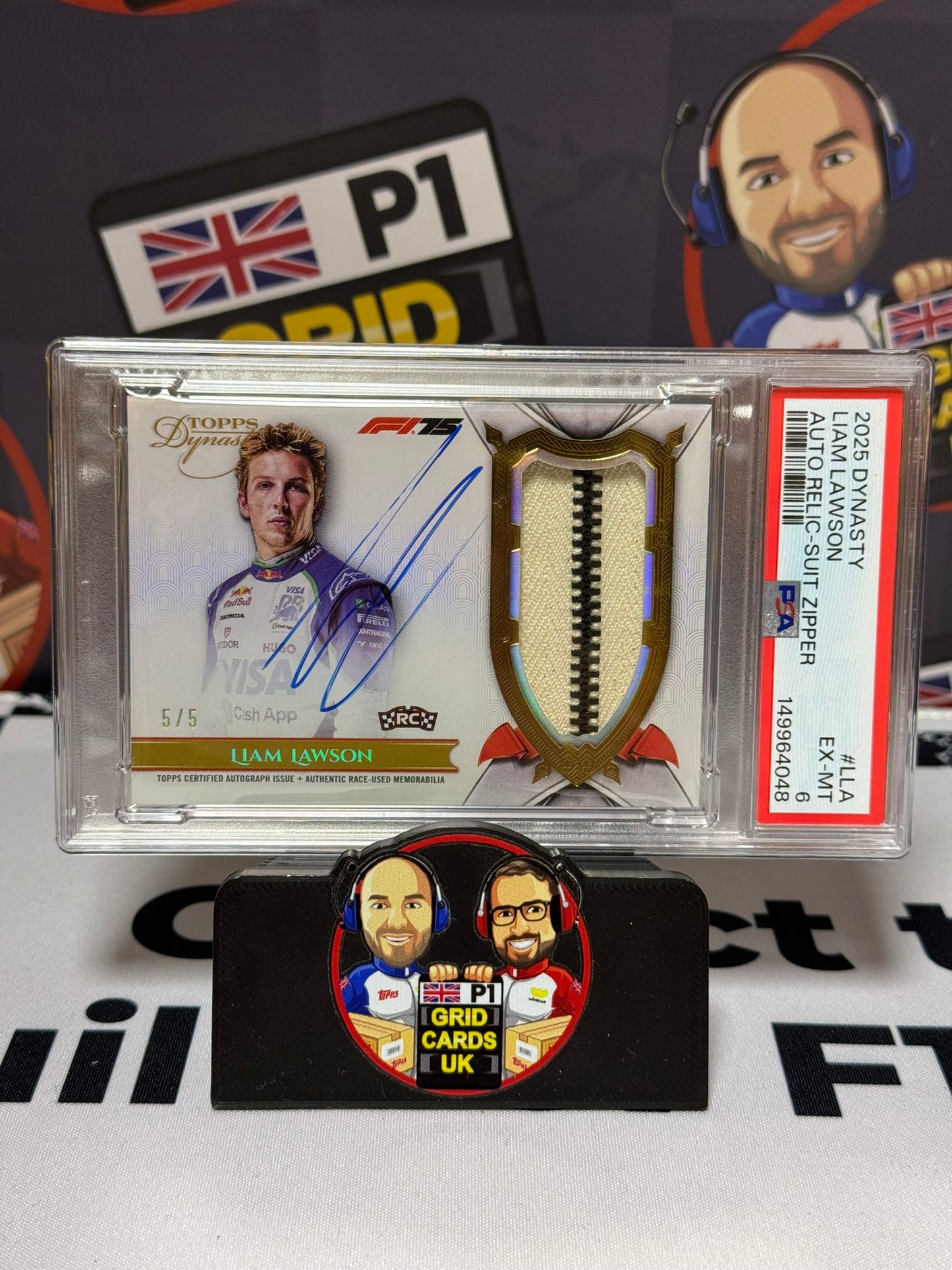Liam Lawson Suit Zipper Relic AUTO 5/5 Rookie RC - Topps 2025 Dynasty - PSA 6
