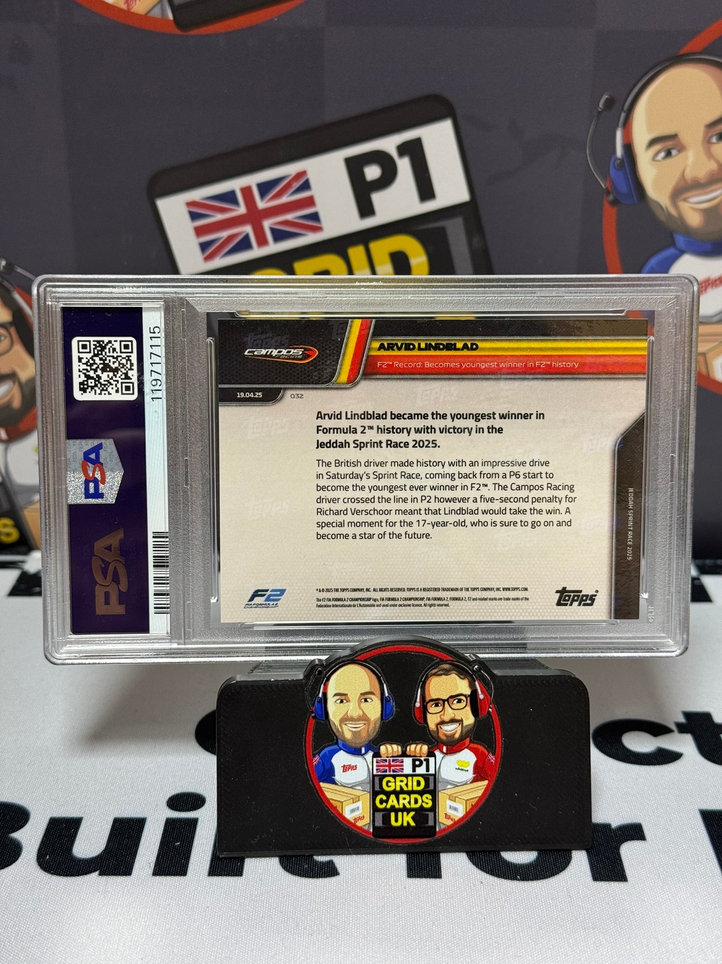 Arvid Lindblad Youngest F2 Winner GOLD 08/50 - Topps 2025 NOW - PSA 9