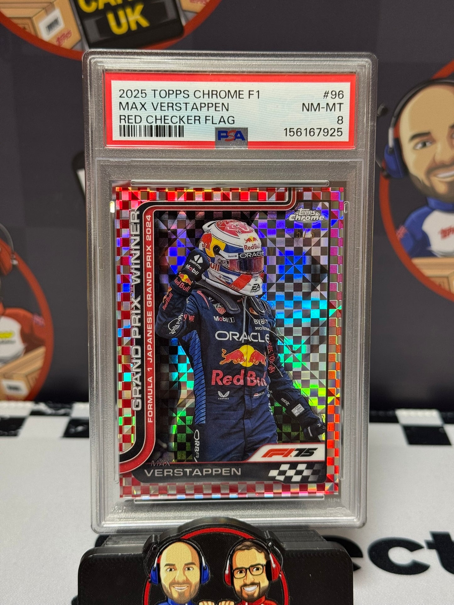 Max Verstappen Japan GP Winner RED CHECKER FLAG 5/5 - Topps 2025 Chrome - PSA 8