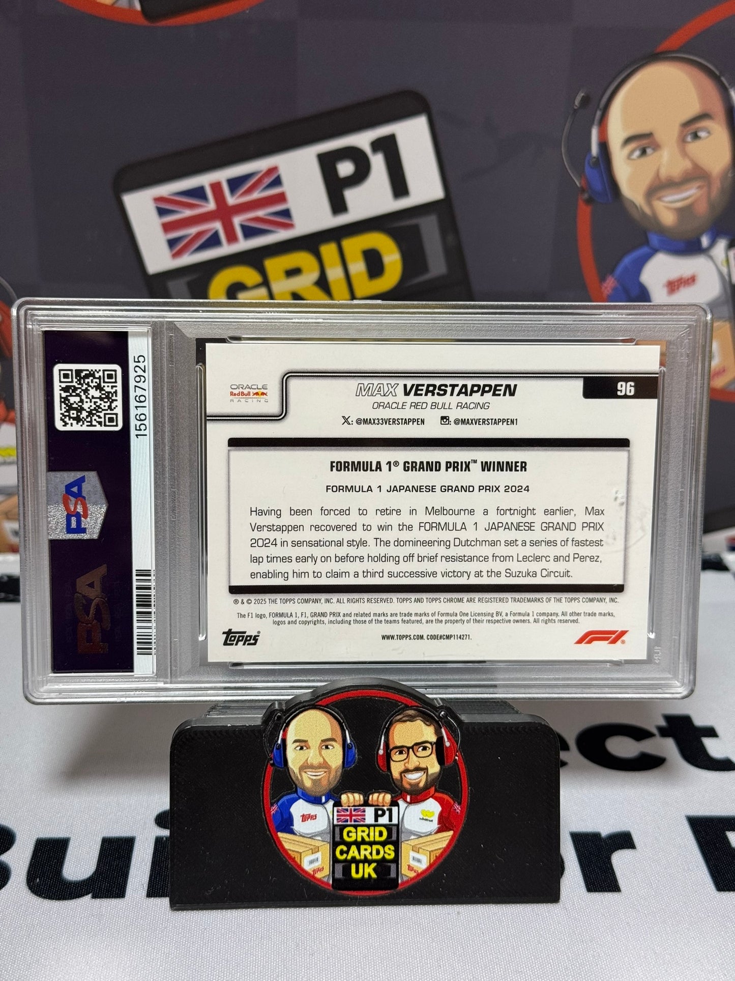 Max Verstappen Japan GP Winner RED CHECKER FLAG 5/5 - Topps 2025 Chrome - PSA 8