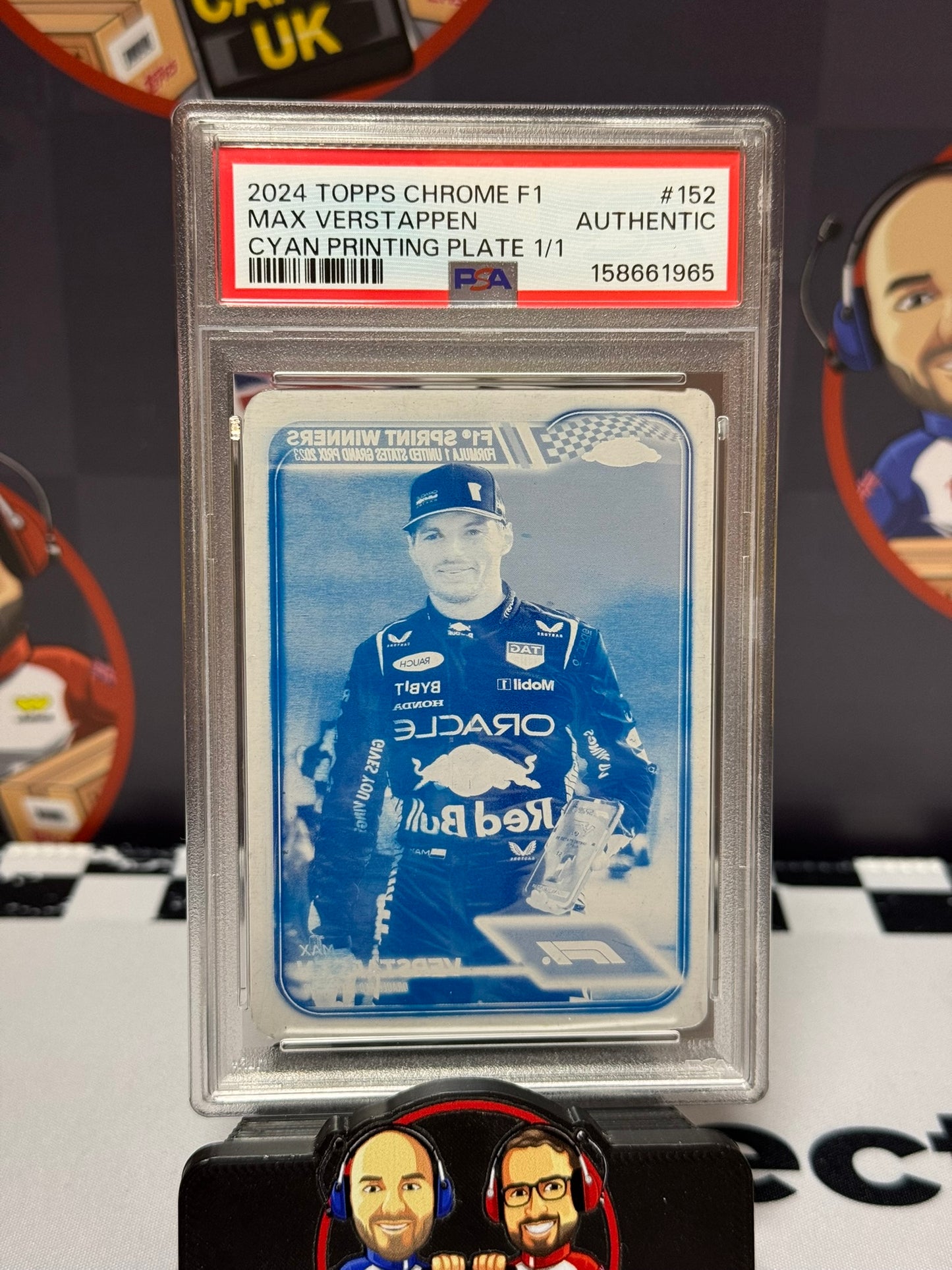 Max Verstappen US Sprint Winner CYAN PRINTING PLATE 1/1 - Topps 2024 Chrome - PSA Authentic