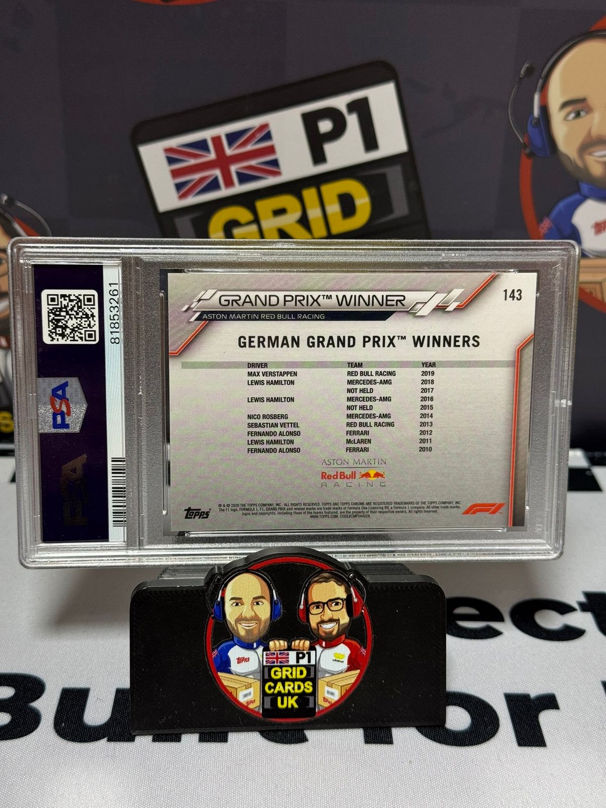 Max Verstappen Germany GP Winner ORANGE 70th Anniversary - Topps 2020 Chrome - PSA 9