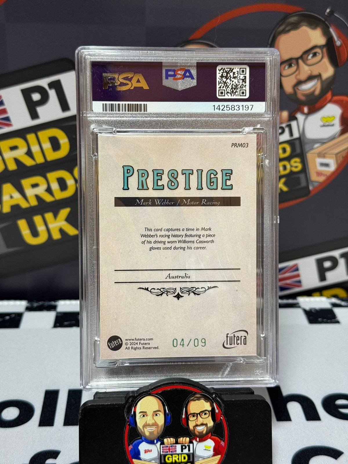 Mark Webber Prestige Glove Relic GREEN 04/09 - Futera 2024 Vintage - PSA 10