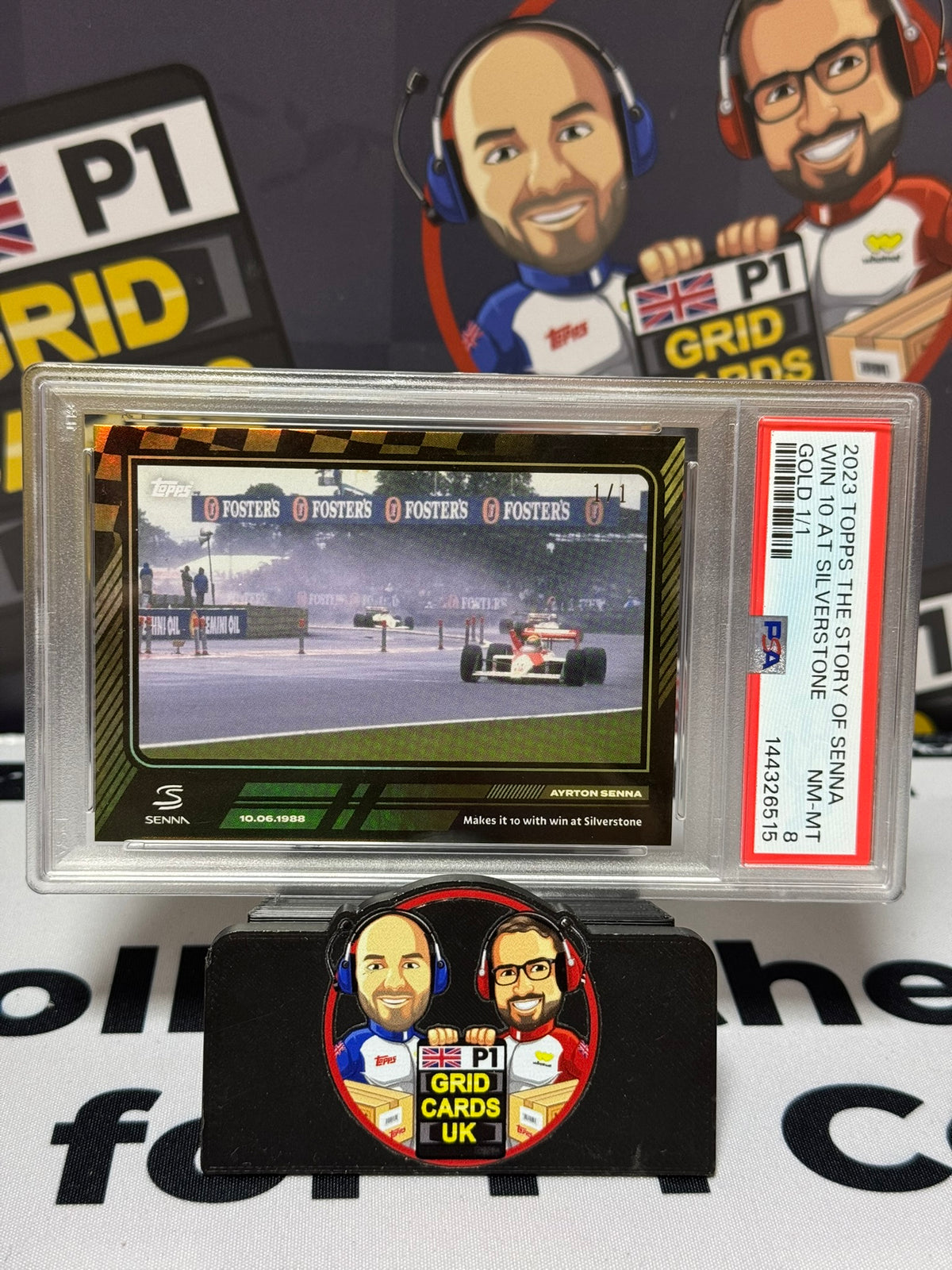 Ayrton Senna Win 10 at Silverstone GOLD 1/1 - Topps 2023 The Story of Senna - PSA 8