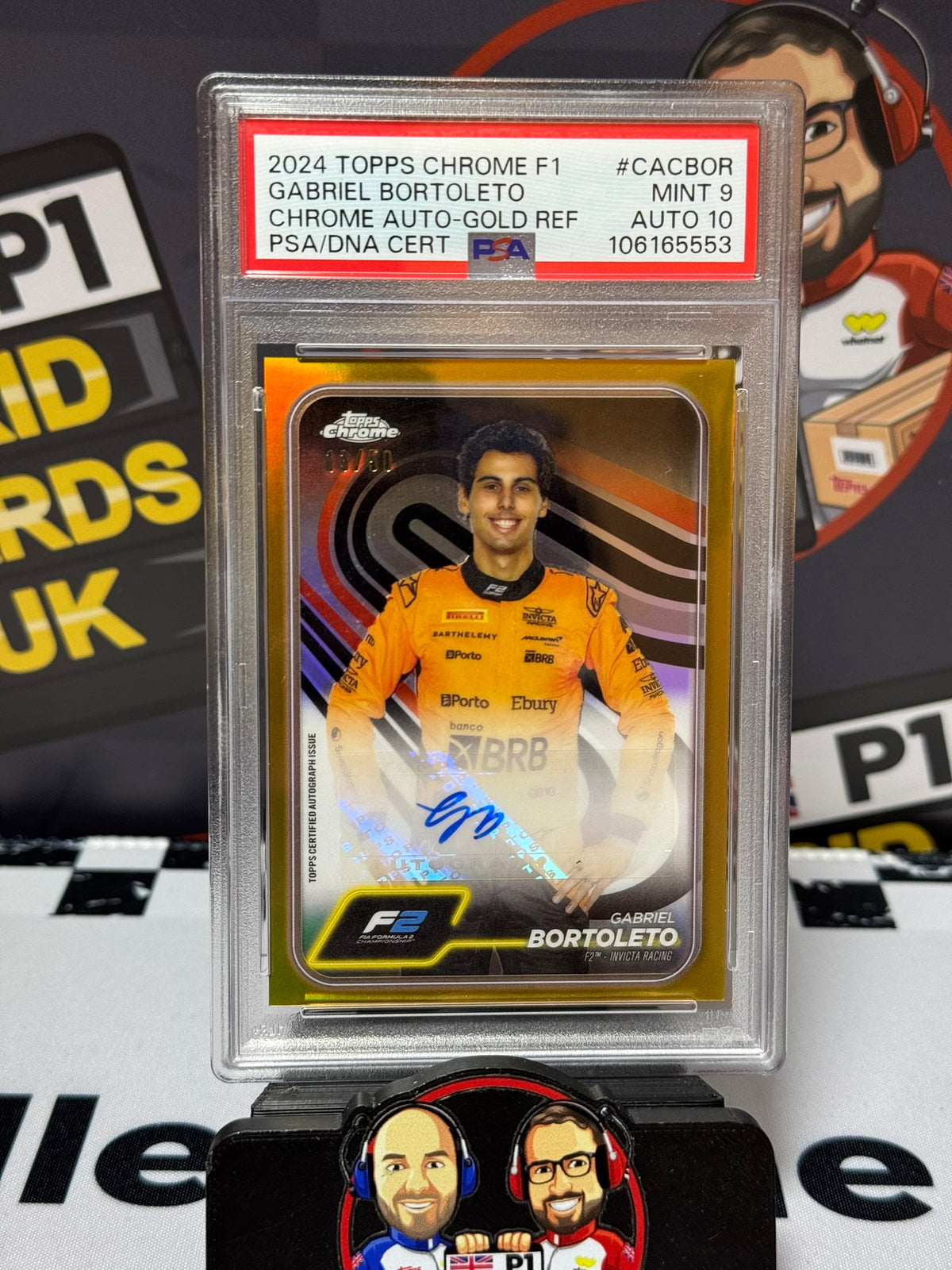 Gabriel Bortoleto F2 AUTO GOLD 13/50 - Topps 2024 Chrome - PSA 9 Auto 10