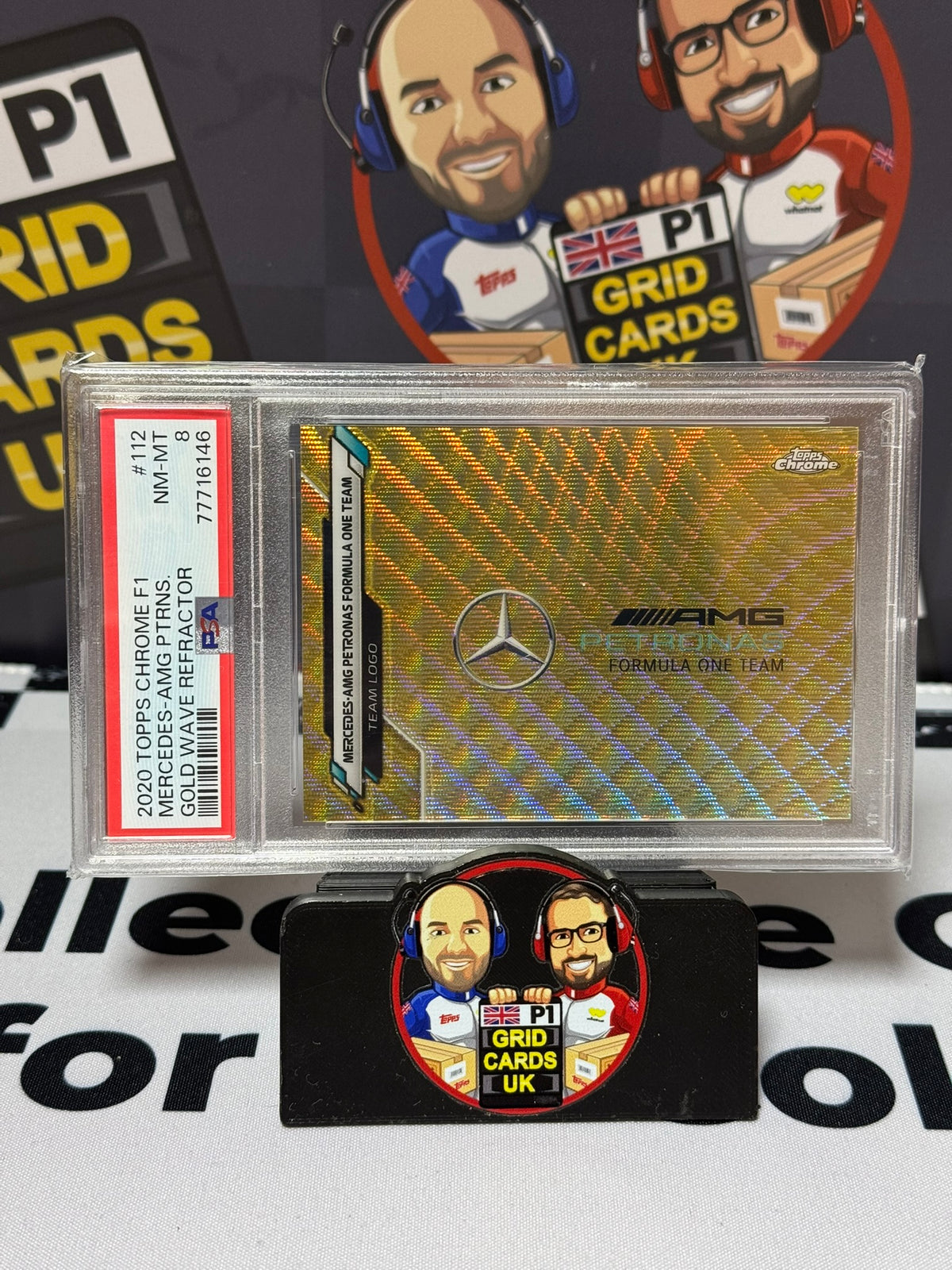Mercedes AMG Team Logo GOLD WAVE 50/50 #112 - Topps Chrome 2020 - PSA 8