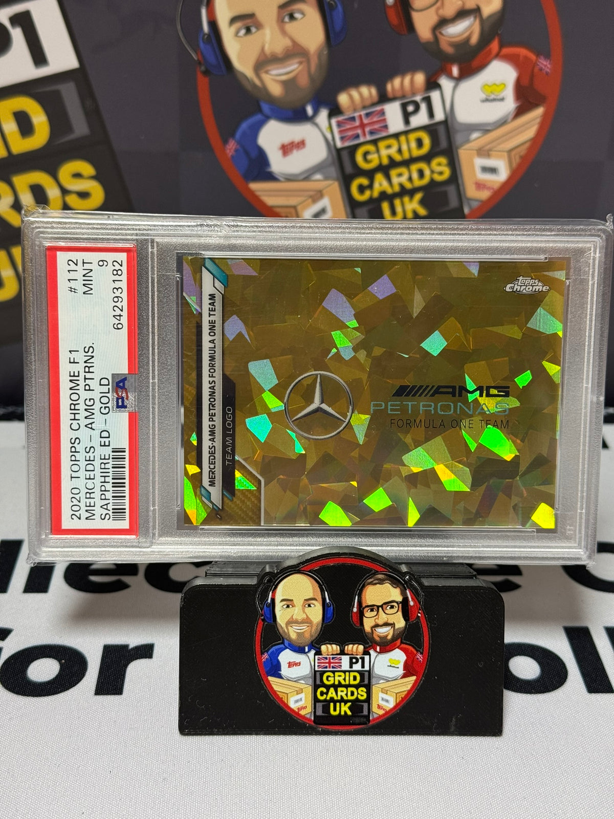 Mercedes AMG Team Logo GOLD SAPPHIRE 19/50 #112 - Topps Chrome 2020 - PSA 9