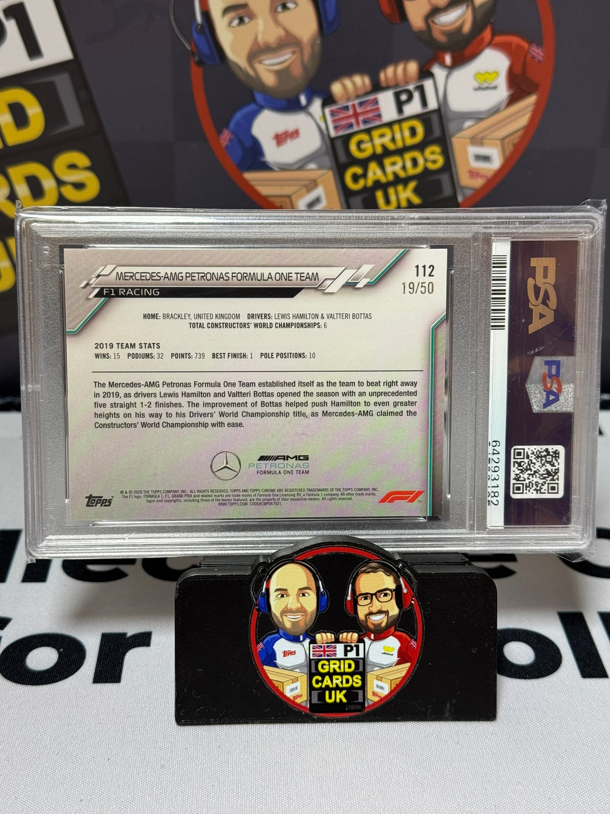 Mercedes AMG Team Logo GOLD SAPPHIRE 19/50 #112 - Topps Chrome 2020 - PSA 9