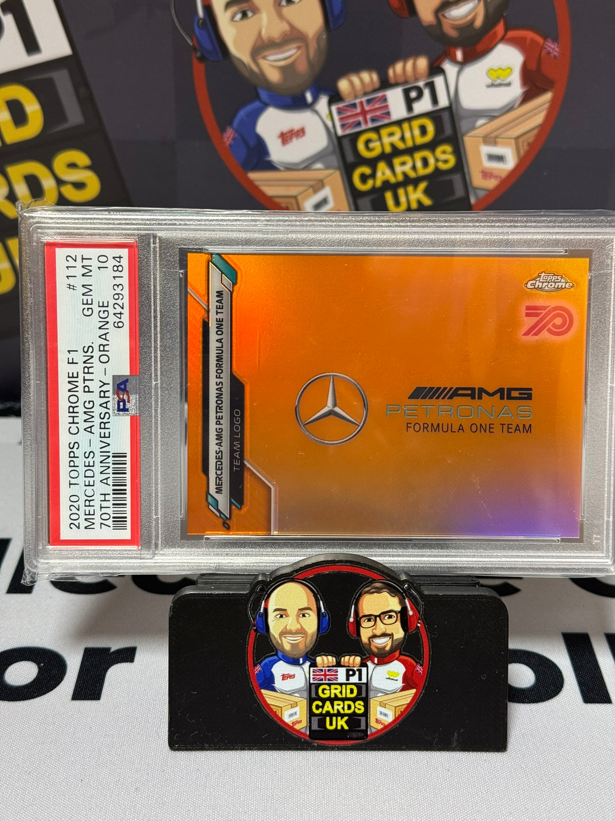 Mercedes AMG Team Logo 70TH ORANGE #112 - Topps Chrome 2020 - PSA 10