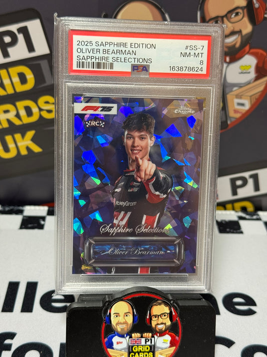 Oliver Bearman Sapphire Selections RC - Topps Chrome Sapphire 2025 - PSA 8