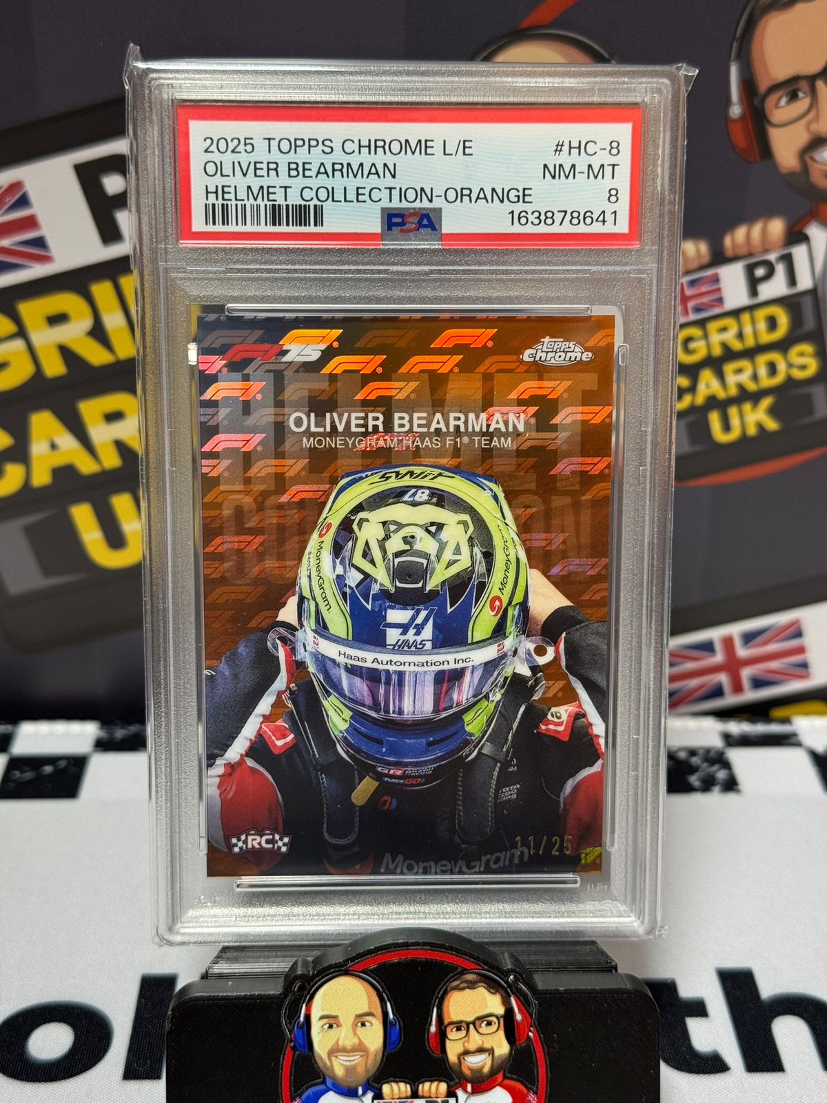 Oliver Bearman Helmet ORANGE 11/25 RC - Logofractor 2025 Topps - PSA 8