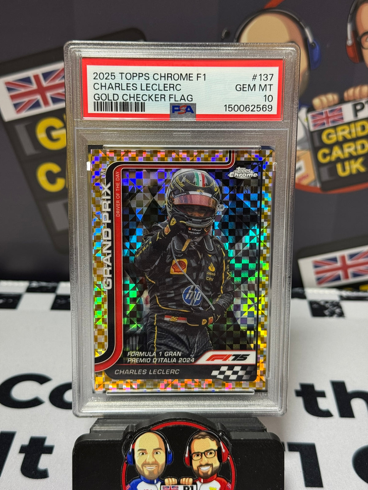 Charles Leclerc GOLD CHECKER FLAG /50 #137 - Topps Chrome 2025 - PSA 10