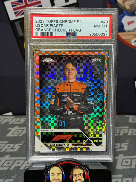 Oscar Piastri 04/25 Orange Checker Flag – PSA 8 #40 – Topps F1 Chrome 2023 – Graded Card Cert 96500037