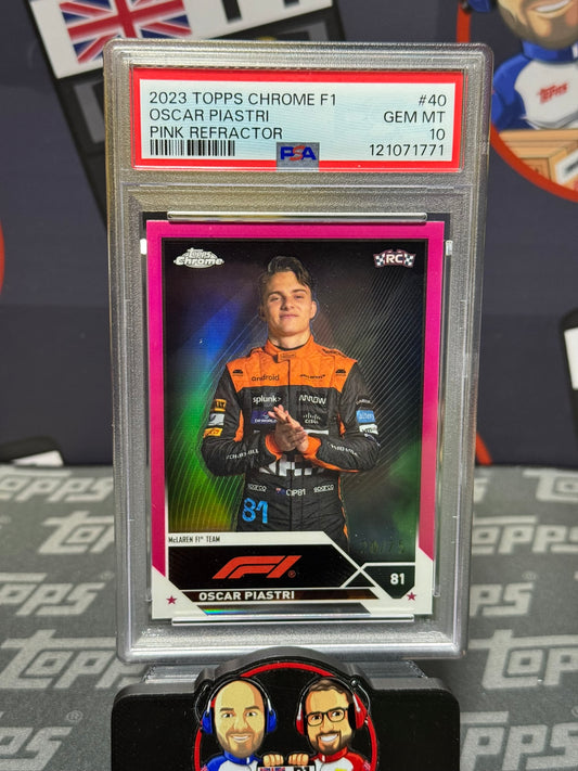 Oscar Piastri 20/75 Pink – PSA 10 #40 – Topps F1 Chrome 2023 – Graded Card Cert 121071771