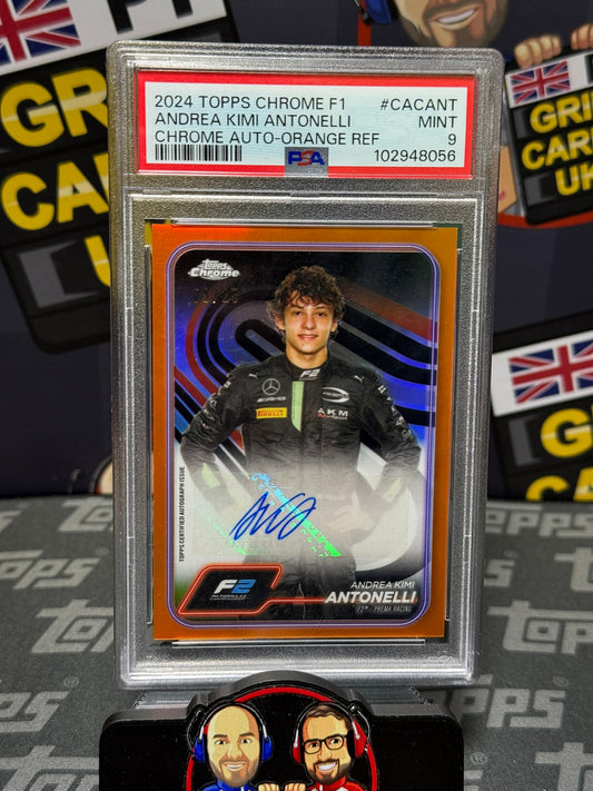 Kimi Antonelli AUTO Orange 9/25 F2 1st Year PSA 9 - Topps F1 Chrome 2024 Graded Slab Card