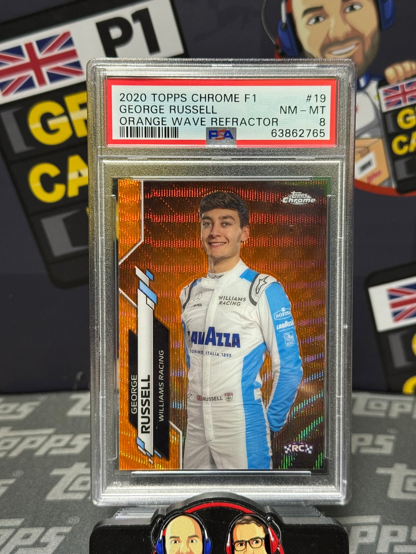 George Russell RC Rookie #19 Orange Wave 21/25 PSA 8 - Topps F1 Chrome 2020 Graded Slab Card