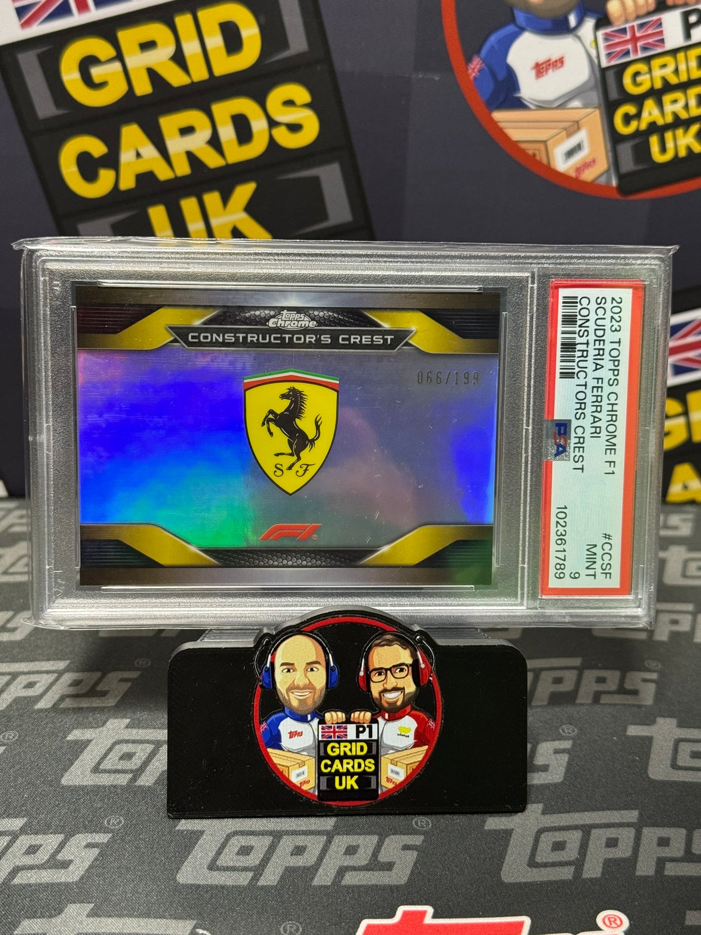 Ferrari Logo Constructors Crest 66/199 PSA 9 - Topps F1 Chrome 2023