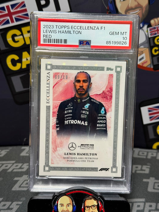 Lewis Hamilton Portrait RED 9/10 PSA 10 - Topps F1 Eccellenza 2023 Graded Slab Card
