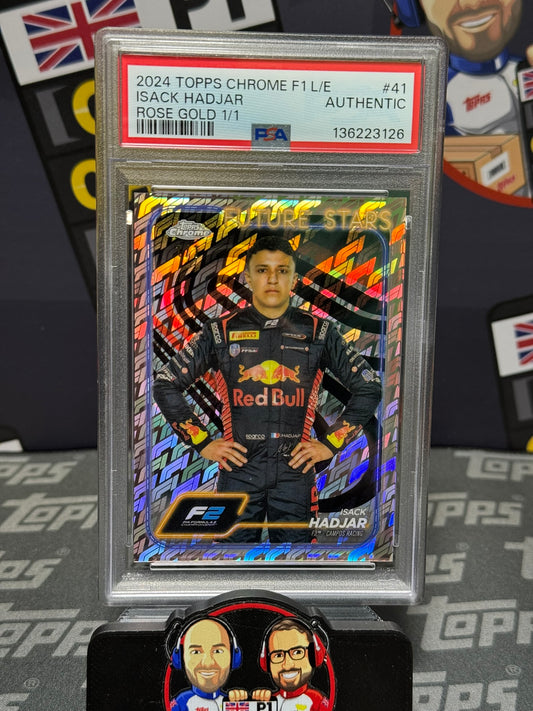 Isack Hadjar 1/1 Rose Gold F2 Portrait - PSA Authentic - Topps F1 Chrome Logo Fractor 2024