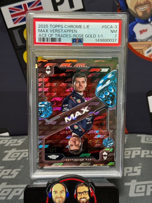 Max Verstappen 1/1 Rose Gold Ace of Trades - Topps F1 Chrome Logo Fractor 2025