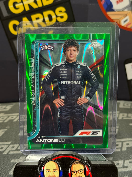 Kimi Antonelli Portrait RC Rookie 43/99 Green RayWave - Topps F1 Chrome 2025