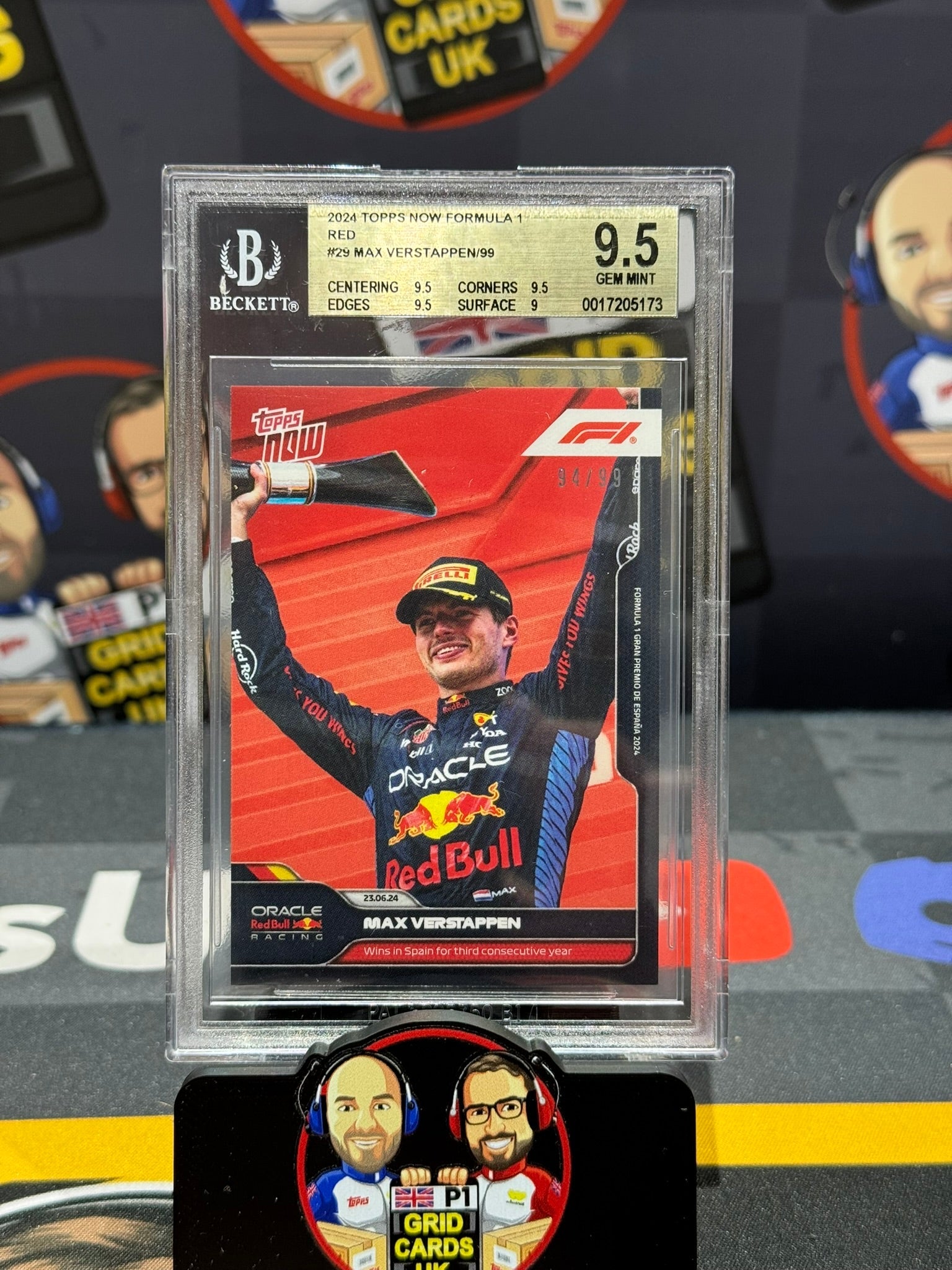 Max Verstappen #29 94/99 Spain Winner Beckett 9.5 Slab - Topps F1 NOW 2024